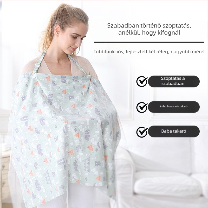 Szoptatós takaró halternyakú, ujjatlan, pamut anyag, 70–80% pamut tartalom