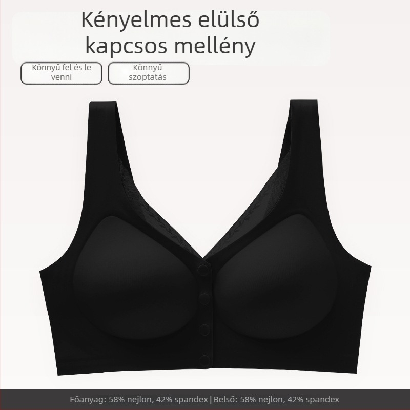 Szoptatós melltartó előre záródó, vékony formázott kosarakkal, acélgyűrű nélküli, nejlon anyagból, fix dupla vállpántok