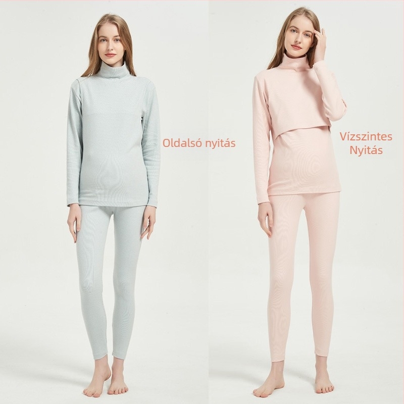 Kismama etetéses felső, magas galléros pulóver, 95–100% pamut, téli meleg