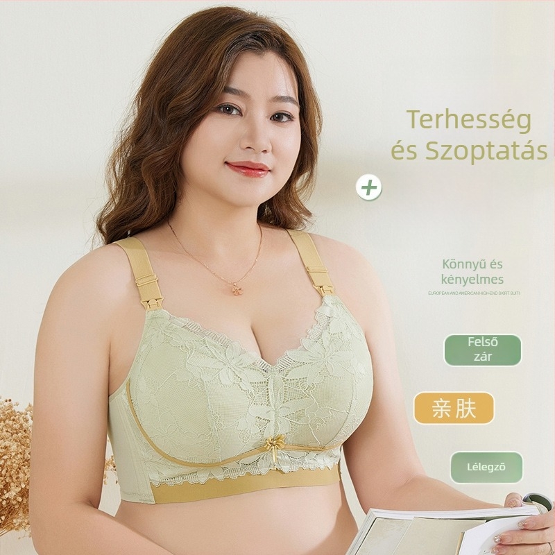 Xia Ting szoptatós melltartó, vezeték nélküli, elől nyitható zárás, csipkeszegély, vékony formázott kosár, pamut bélés