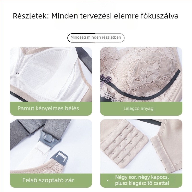 Xia Ting szoptatós melltartó, vezeték nélküli, elől nyitható zárás, csipkeszegély, vékony formázott kosár, pamut bélés