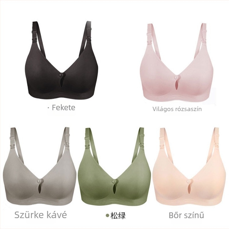 Szoptatós melltartó a szoptatáshoz és a terhességhez, rögzített dupla vállpántokkal, vékonyan formázott kosarakkal, hátul négy sor kapoccsal, nylon anyag