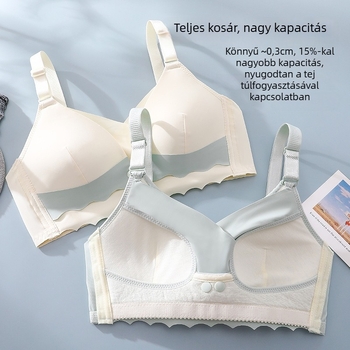 Pamut szoptatós melltartó terhes nőknek, vékony formázott kosarakkal, rögzített dupla vállpántokkal, hátul négy sor patenttal, szoptatáshoz