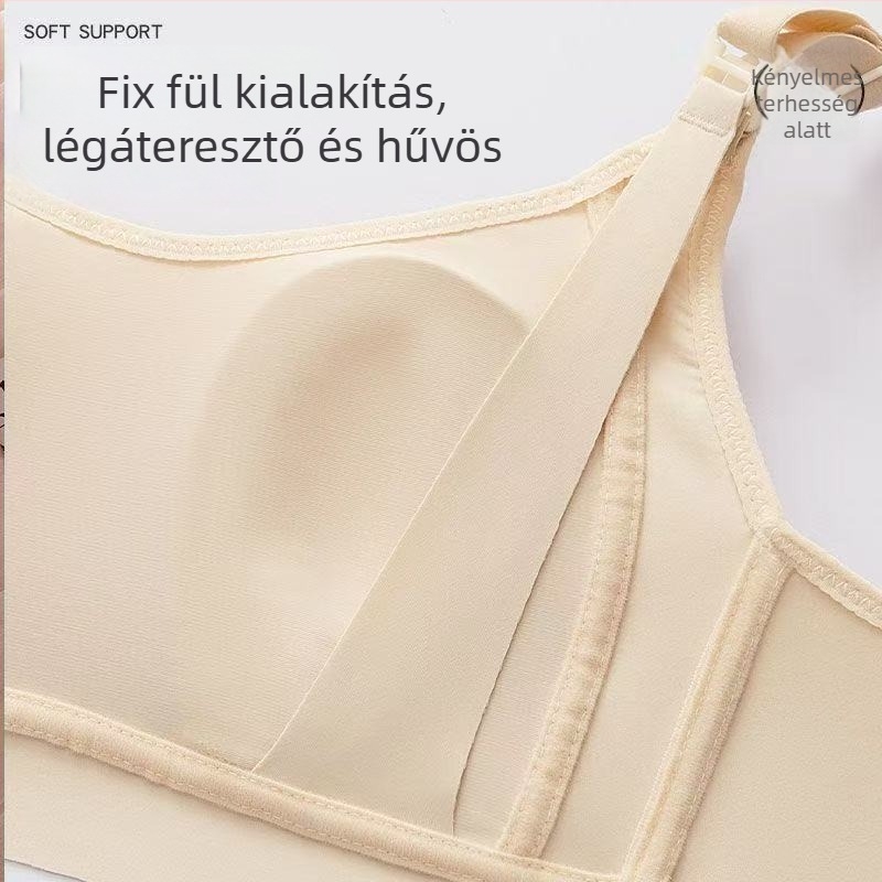 Pamut melltartó szoptatáshoz vékony formázott kosarakkal, rögzített dupla vállpántokkal, hátoldali négy soros záródással, egyrészes dizájnnal, minden terhességi szakaszhoz és szoptatáshoz