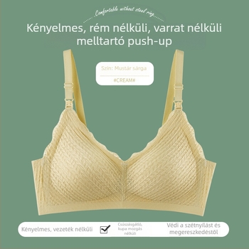 Szoptatós melltartó csipkével, nylon anyagból, vékony formázott kosarak, rögzített kettős vállpántok, szoptatási támogatás.