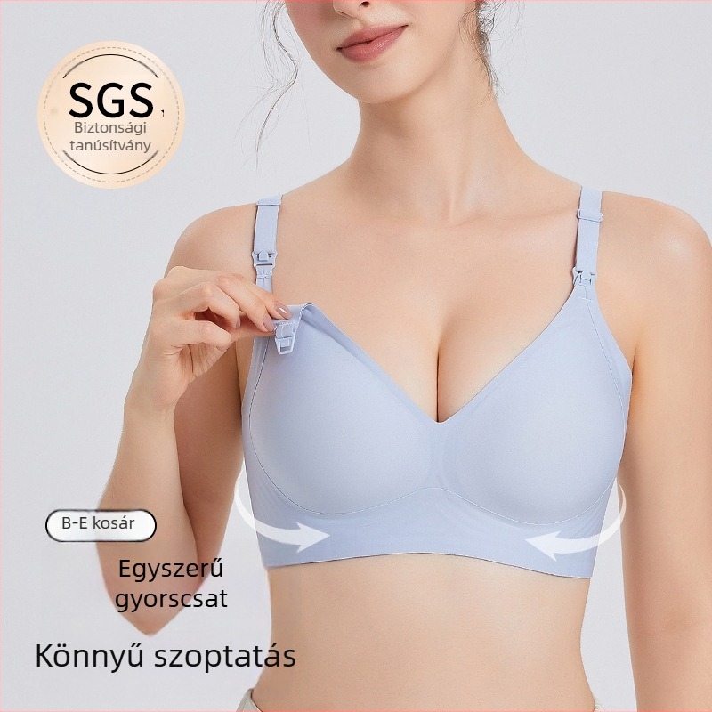 Szoptatós melltartó puha támasz és anti-megereszkedés dizájnnal, vékony formázott kosarak, nélkül acélöv, nylon anyagból, hátul négy sor záródás, minden szakaszhoz