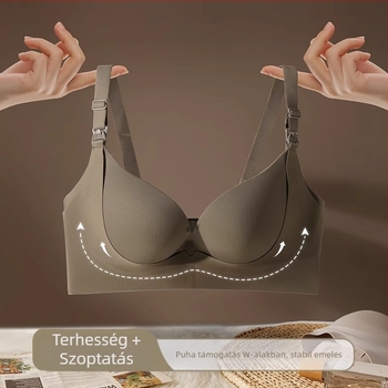 Nyári szoptatós kismama melltartó — Spandex anyag, bélés 80–90% poliészter, rögzített dupla vállpántok, vékony alakított kosár, acélgyűrű nélkül