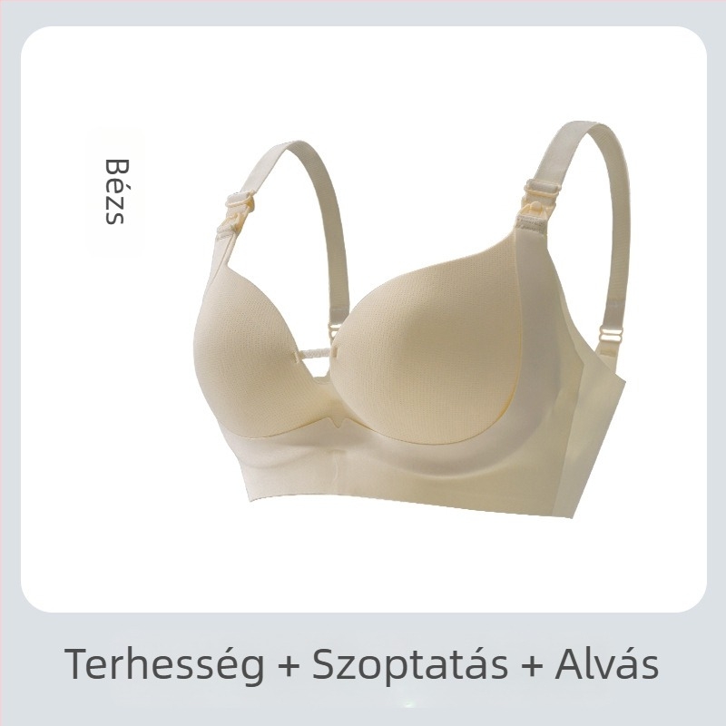 Nyári szoptatós kismama melltartó — Spandex anyag, bélés 80–90% poliészter, rögzített dupla vállpántok, vékony alakított kosár, acélgyűrű nélkül