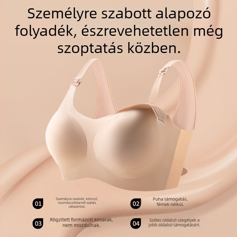 Anyatejes szoptatós melltartó, egyrészes dizájn, puha támasz, lélegző nejlon és poliészter bélés, vékony formázott kosarak, minden szakaszhoz