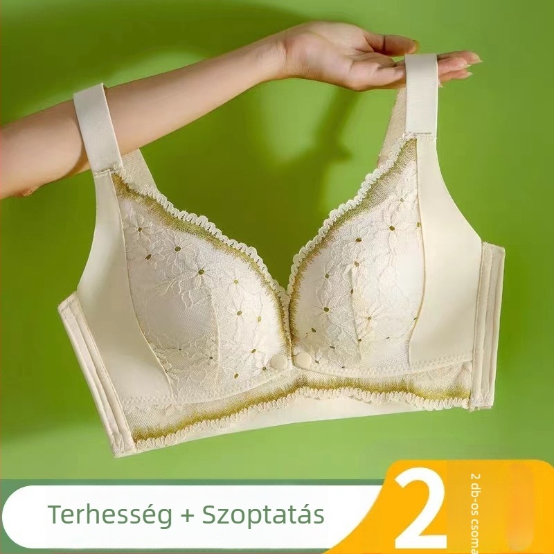 Anyasági szoptatós melltartó vékony formázott kosarakkal, szoptatási funkció, nylon főanyag 80–90%, rögzített dupla vállpánt, csipkés dizájn