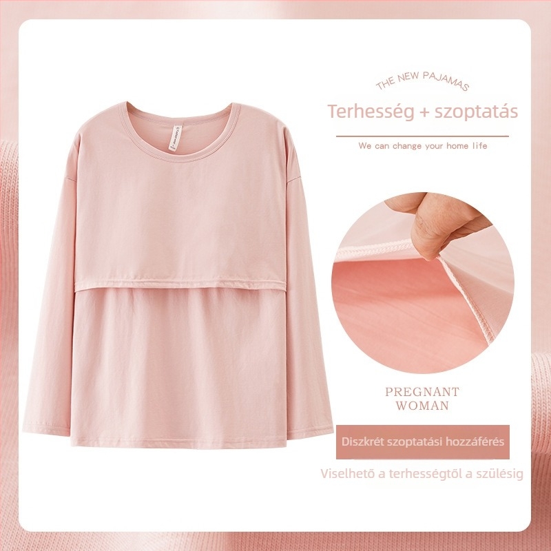 Szoptatós anyák pizsama felsője, postpartum, 95-100% pamut, mellbetétekkel, rugalmas anyag, hosszú ujjú, pulóver-stílus, minden szezonra