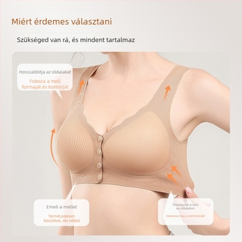 Elöl záródó drót nélküli szoptatós melltartó, varrás nélküli, középre gyűjtő hatás, anti-sag, postpartum és szoptatás, kényelmes