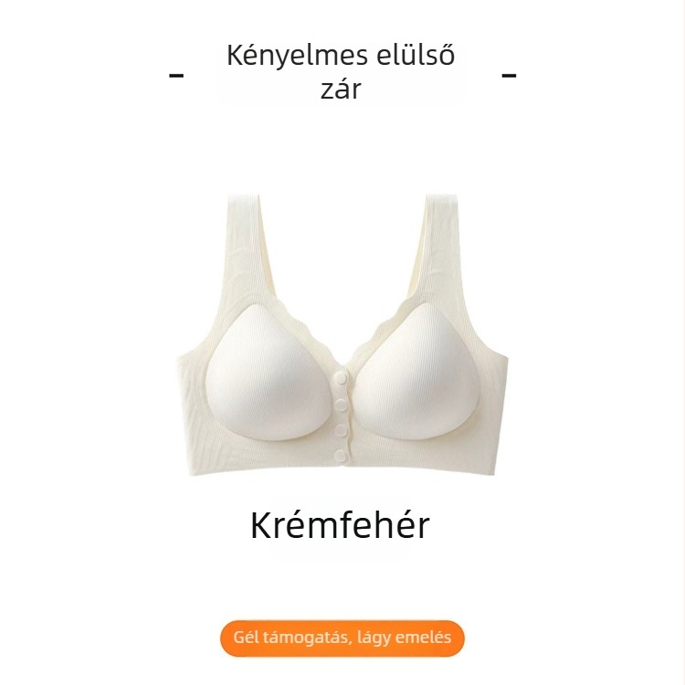 Elöl záródó drót nélküli szoptatós melltartó, varrás nélküli, középre gyűjtő hatás, anti-sag, postpartum és szoptatás, kényelmes
