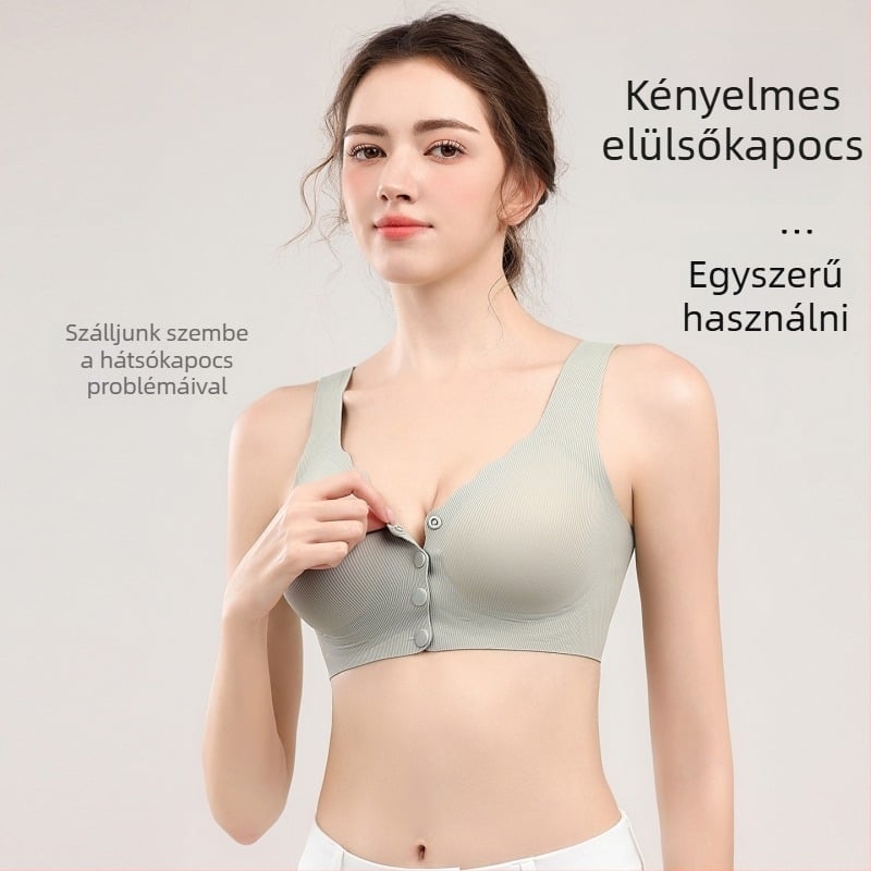 Elöl záródó drót nélküli szoptatós melltartó, varrás nélküli, középre gyűjtő hatás, anti-sag, postpartum és szoptatás, kényelmes