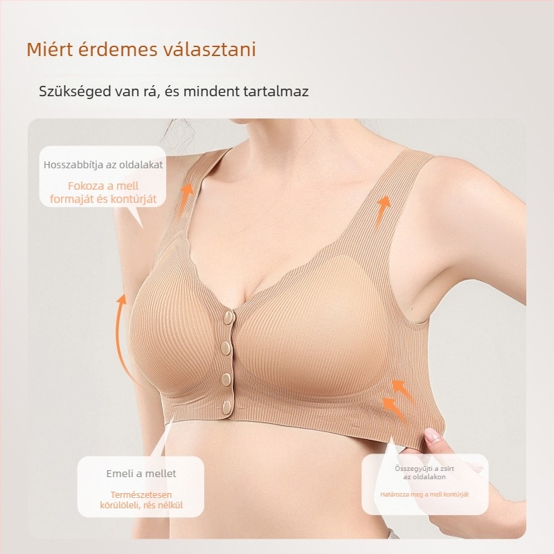 Elöl záródó drót nélküli szoptatós melltartó, varrás nélküli, középre gyűjtő hatás, anti-sag, postpartum és szoptatás, kényelmes