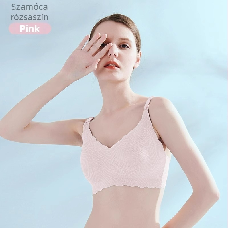 Szoptatós melltartó terhesek és szülés utáni időszakra, csipkés kivitelben; vékony formázott kosarak; rögzített kettős vállpántok; nylon anyag; hátul négy kapocs