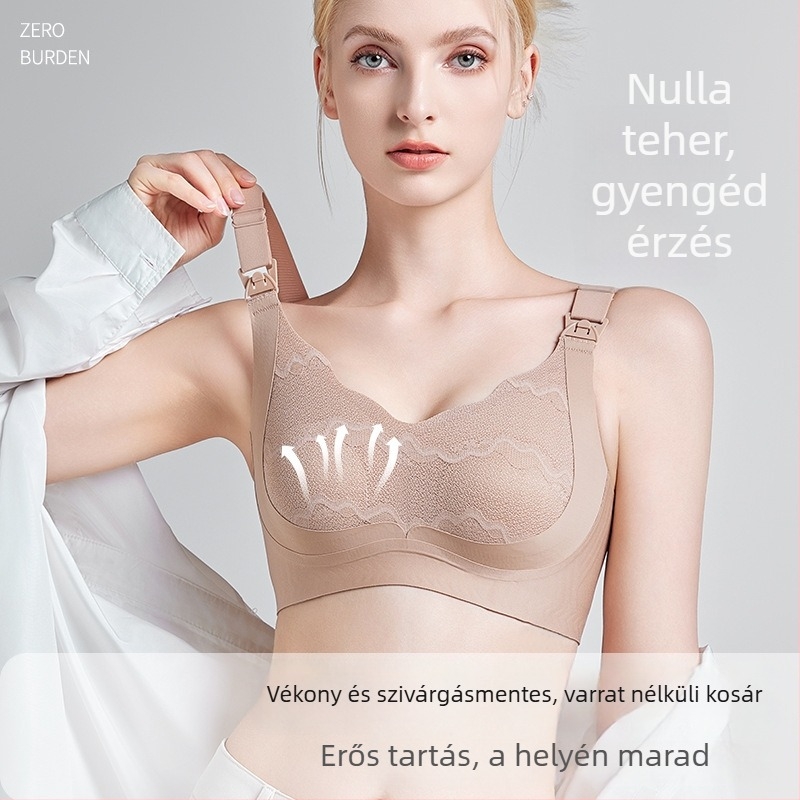 Nagy méretű kismama szoptatós melltartó, anti-prolapszus, vékony, kosár egy darabból, elöl zárható, csipkés nylon