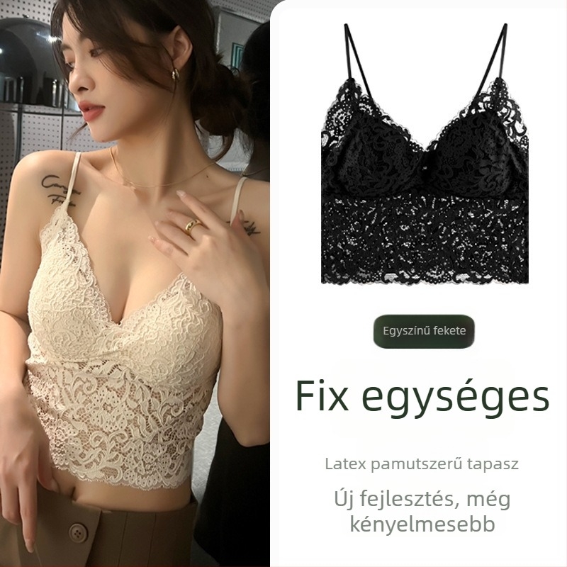 Csipkés hát nélküli topmelltartó párnázott, 3/4 kosár, vékony formázott kosár, nylon bélés