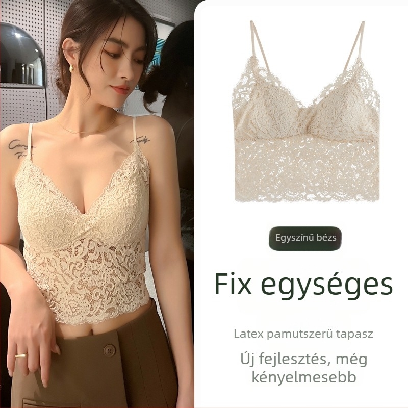 Csipkés hát nélküli topmelltartó párnázott, 3/4 kosár, vékony formázott kosár, nylon bélés