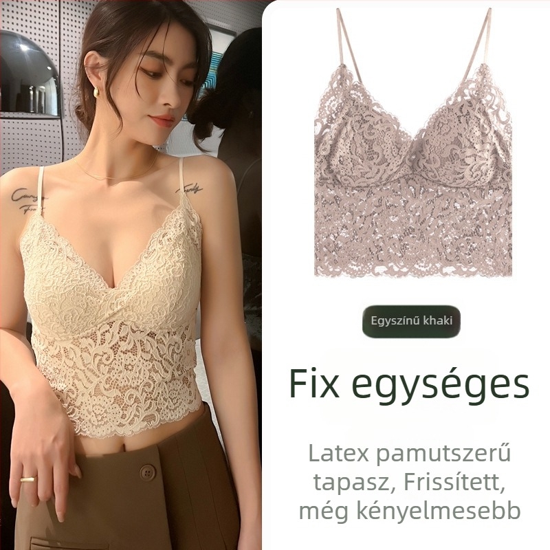 Csipkés hát nélküli topmelltartó párnázott, 3/4 kosár, vékony formázott kosár, nylon bélés