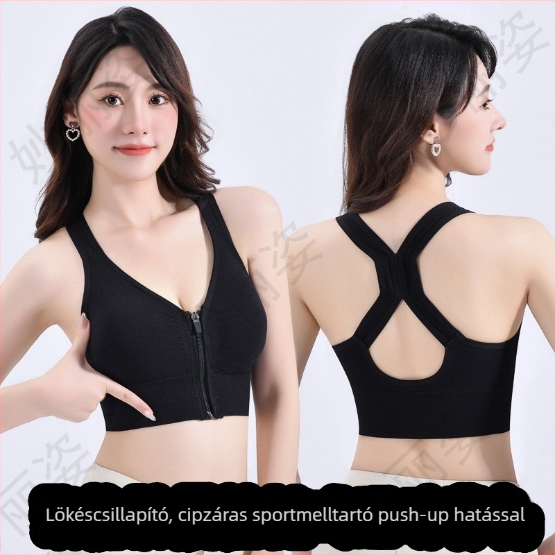 Elöl cipzáras sportmelltartó nőknek, kiváló támogatás, vezeték nélküli, push-up, légáteresztő, varrás nélküli kialakítás, racerback, futáshoz és jóga