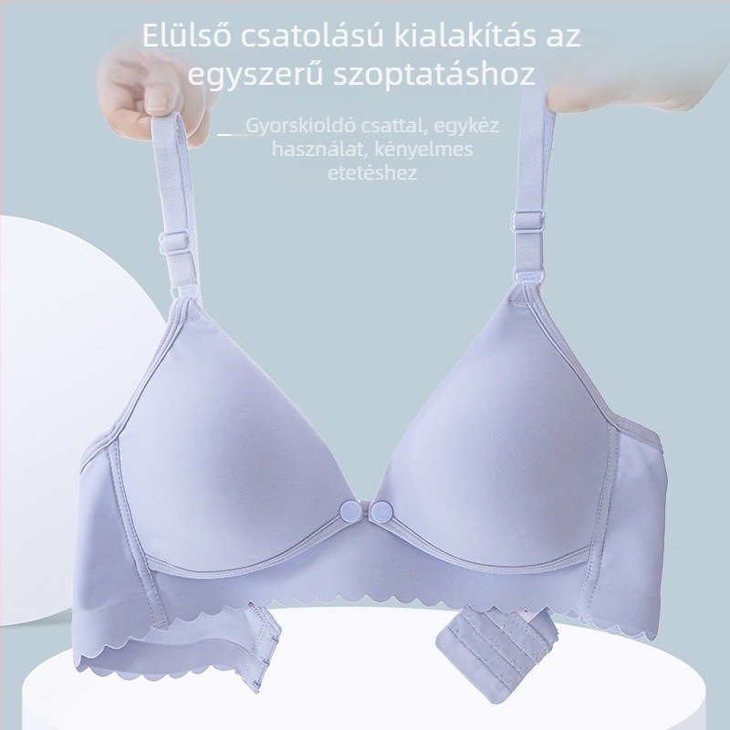 Szoptatós melltartó terhességhez és a szülés utáni időszakra - elülső nyitás, vékony moldált kosarak, levehető dupla pántok, 70–80% pamut, hátsó négy soros horogzár