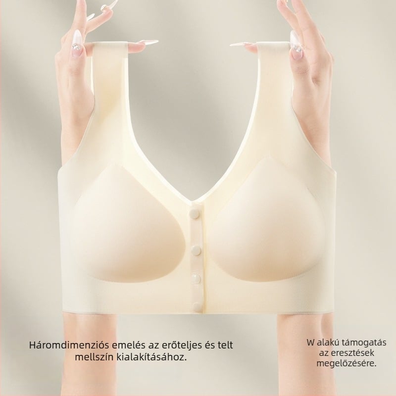 Szoptatós kismama melltartó acélváz nélkül, előlről záródó, rögzített dupla vállpántok, vékony formázott kosarak, egyrészes dizájn