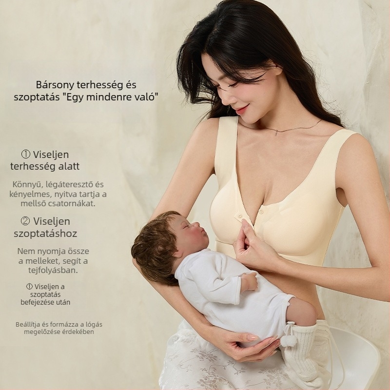 Szoptatós kismama melltartó acélváz nélkül, előlről záródó, rögzített dupla vállpántok, vékony formázott kosarak, egyrészes dizájn