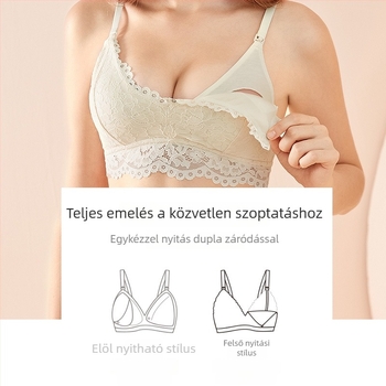 Posztpartum szoptatós melltartó csipkével, lélegző Modal anyagból, drót nélküli, formázott kosarakkal, hátoldali két sor kapoccsal, fix vállpántok