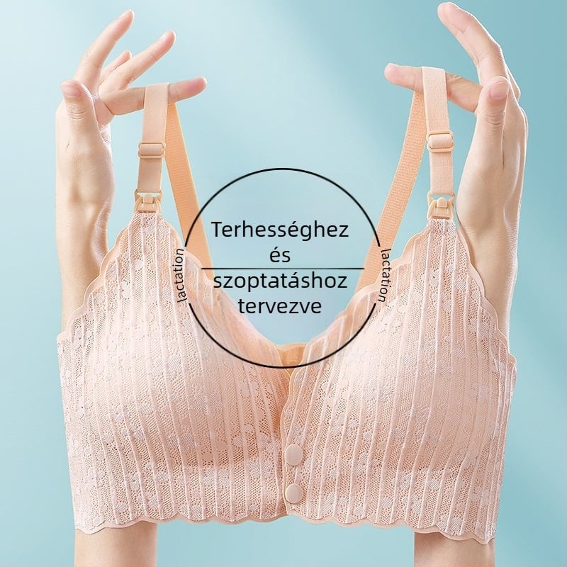 Szoptatós melltartó terhességhez és a szülés utáni időszakra, vezeték nélküli, hátsó dupla kapoccsal záródó, vékony formázott kosarak, nylon bélés