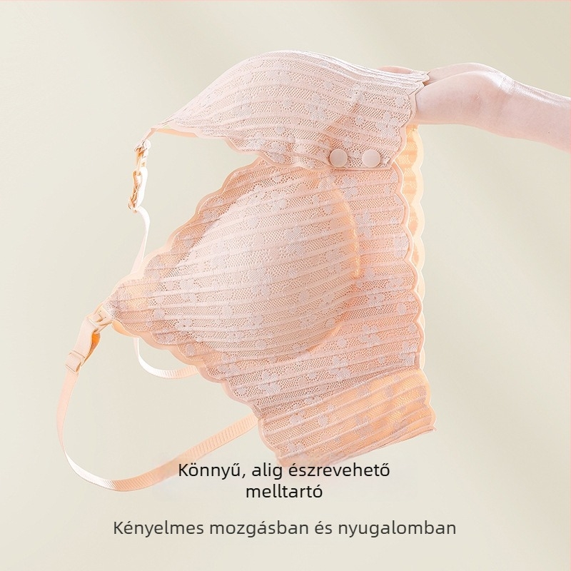 Szoptatós melltartó terhességhez és a szülés utáni időszakra, vezeték nélküli, hátsó dupla kapoccsal záródó, vékony formázott kosarak, nylon bélés