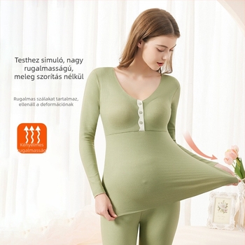 Kismama őszi–téli pizsama szett szoptatási nyílásokkal, meleg flízes anyag