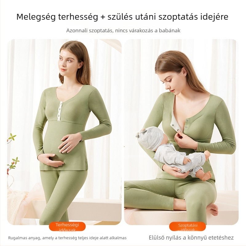 Kismama őszi–téli pizsama szett szoptatási nyílásokkal, meleg flízes anyag