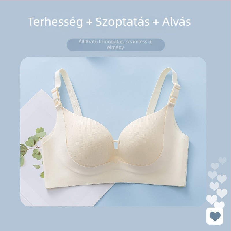 Kismama szoptatós melltartó kivehető dupla vállpántokkal, vékony formázott kosarakkal, acélgyűrű nélkül, fényes felülettel