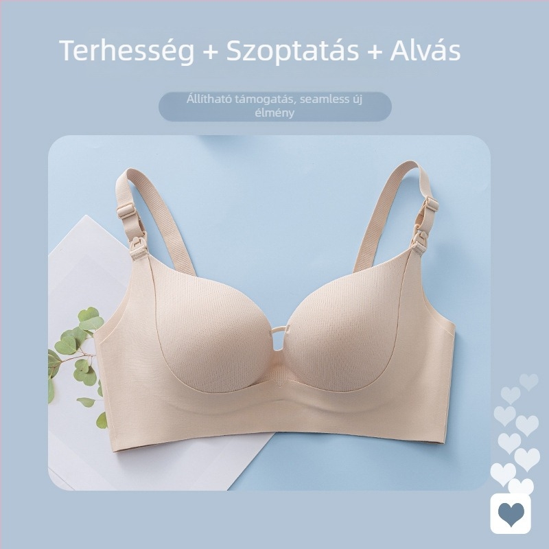 Kismama szoptatós melltartó kivehető dupla vállpántokkal, vékony formázott kosarakkal, acélgyűrű nélkül, fényes felülettel