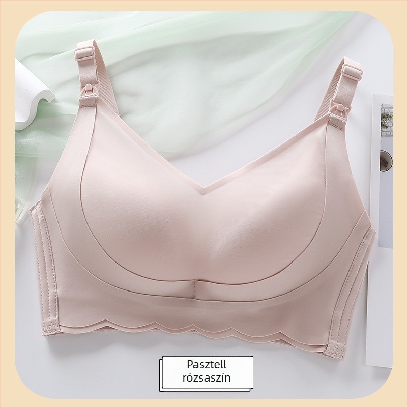 Szoptatós-mama melltartó vékony formázott kosarakkal, pamut anyag, egy darabból álló dizájn, rögzített dupla pántok, hátoldali négy sor kapocs