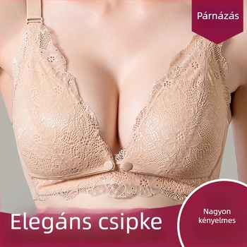 Szoptatós melltartó terhes nőknek és a szülés utáni időszakra, csipkés dizájn, vékony előformázott kosarak, hátul négy sor kapoccsal, nylon anyag pamut bélésével