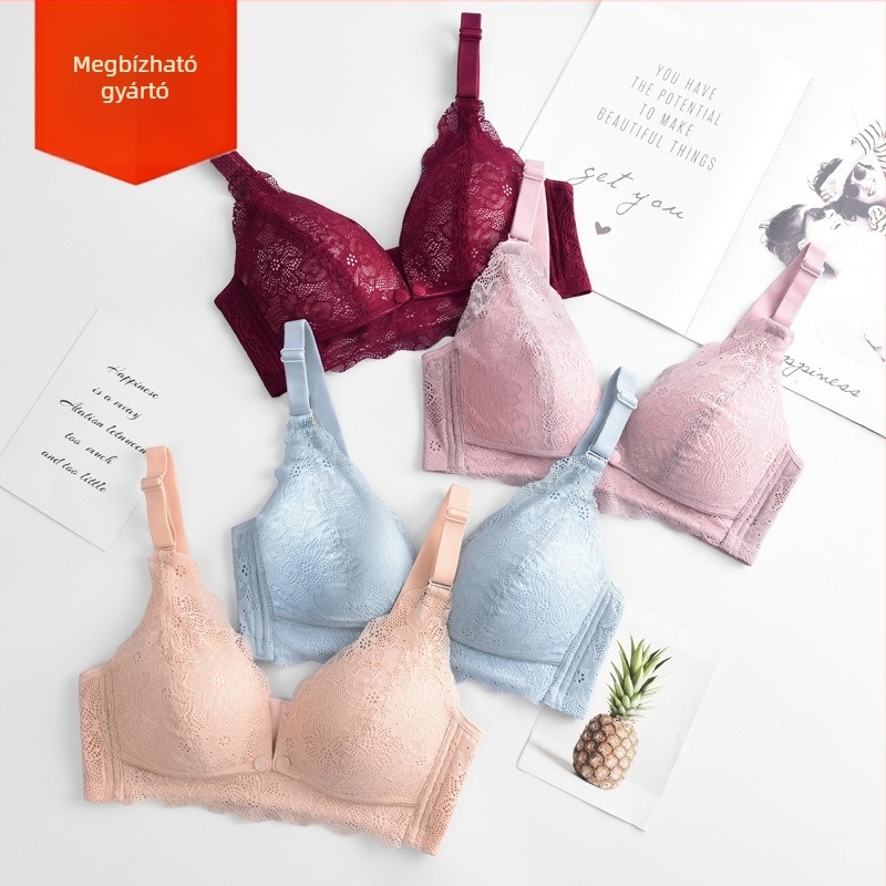 Szoptatós melltartó terhes nőknek és a szülés utáni időszakra, csipkés dizájn, vékony előformázott kosarak, hátul négy sor kapoccsal, nylon anyag pamut bélésével