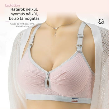 Szoptatós melltartó terhesség alatt, huzalmentes, vékonyan formált kosár, csíkos dizájn, hátul négy sor kapocs