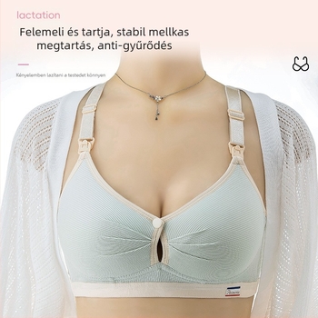 Szoptatós melltartó terhesség alatt, huzalmentes, vékonyan formált kosár, csíkos dizájn, hátul négy sor kapocs