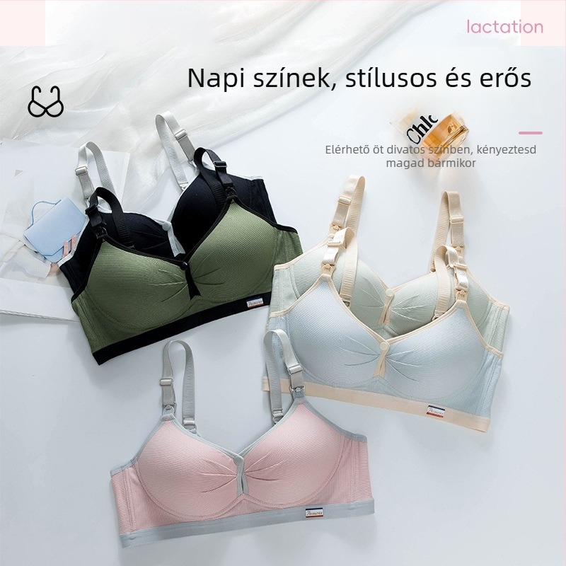 Szoptatós melltartó terhesség alatt, huzalmentes, vékonyan formált kosár, csíkos dizájn, hátul négy sor kapocs