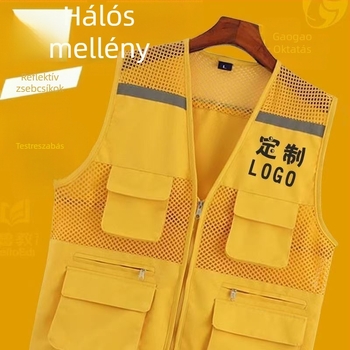 Önkéntes hálózati mellény logóval, lélegző, fényvisszaverő, cipzáras záródás, négy évszakos viselet