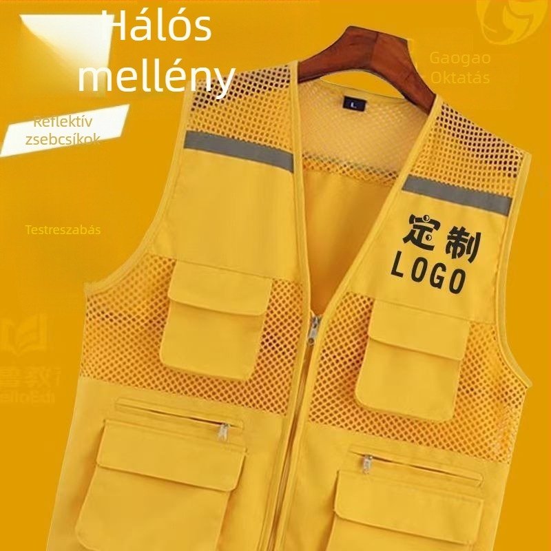 Önkéntes hálózati mellény logóval, lélegző, fényvisszaverő, cipzáras záródás, négy évszakos viselet