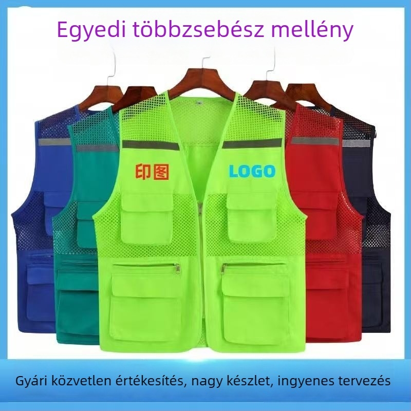 Önkéntes hálózati mellény logóval, lélegző, fényvisszaverő, cipzáras záródás, négy évszakos viselet
