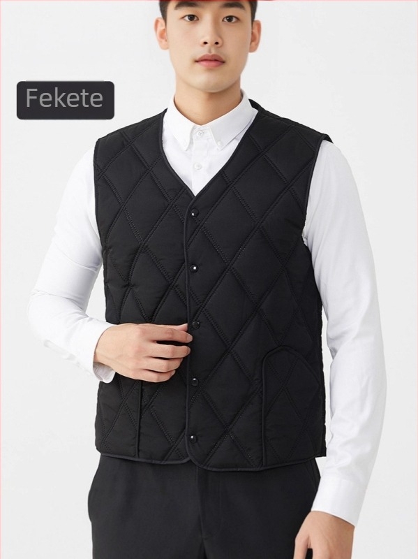 Férfi pamut mellény fleece-beléssel, poliészter töltettel és béléssel, oldalsó zsebek
