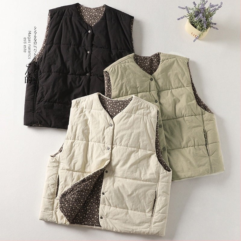 Női bélelt mellény kardigán, laza szabás, gombos zárás, U-gallér, pamut töltet, fő anyag poliészter (50-70%), téli 2025