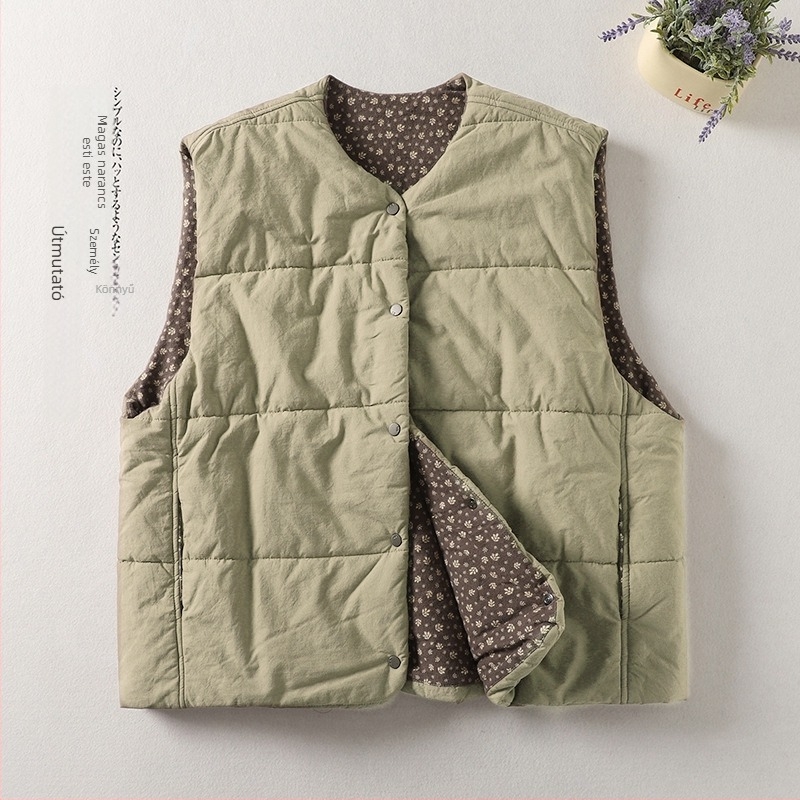 Női bélelt mellény kardigán, laza szabás, gombos zárás, U-gallér, pamut töltet, fő anyag poliészter (50-70%), téli 2025