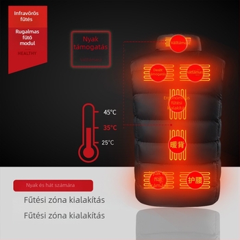Uniszex intelligens fűtőmellény kilenc fűtőpanellel, pamut töltettel, USB kettős vezérléssel