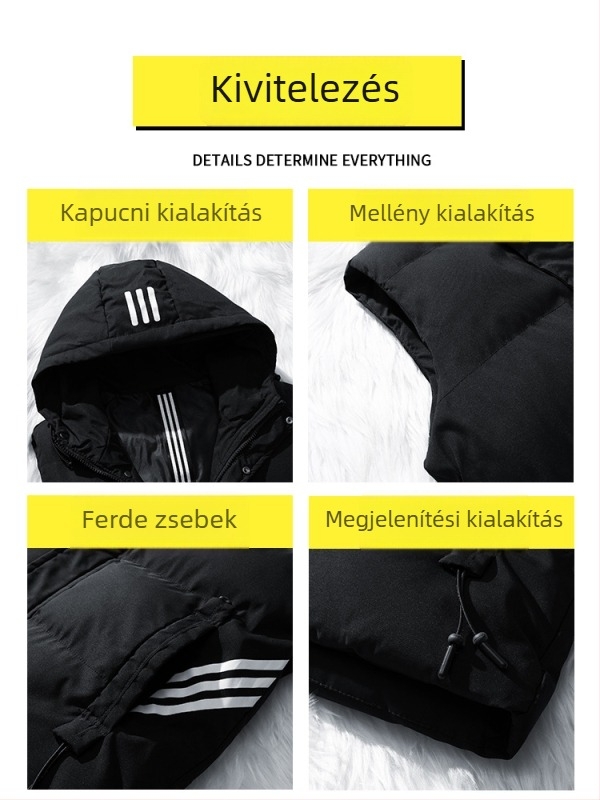 Férfi téli pamut mellény kapucnival, vastag és meleg, hétköznapi stílus, nagy méret, külső viselet, modell R8915