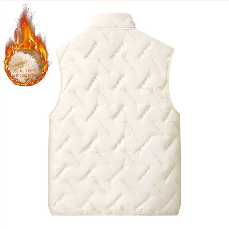 Férfi vastag fleece-béléses mellény álló gallérral, ujj nélküli, nagy méret